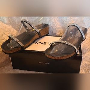 NWOT Nine West black sandals with rhinestones 9.5M